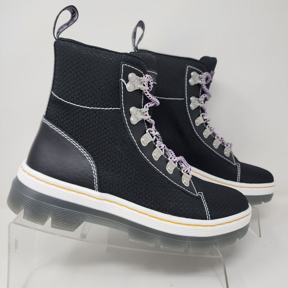 Dr Martens Combat Boots Womens 7 Black Combs Logo Lace Up Hiking Causal Shoes - Picture 3 of 8